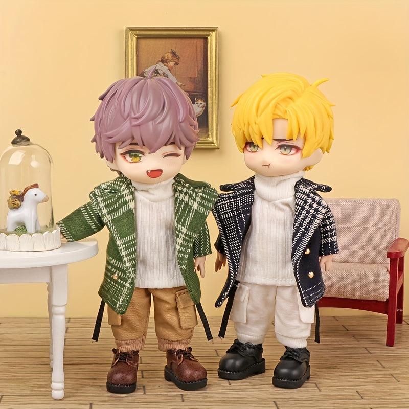 OB11 Doll Handsome High Necked Sweater Plaid Coat Doll Clothes Set