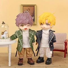 OB11 Doll Handsome High Necked Sweater Plaid Coat Doll Clothes Set