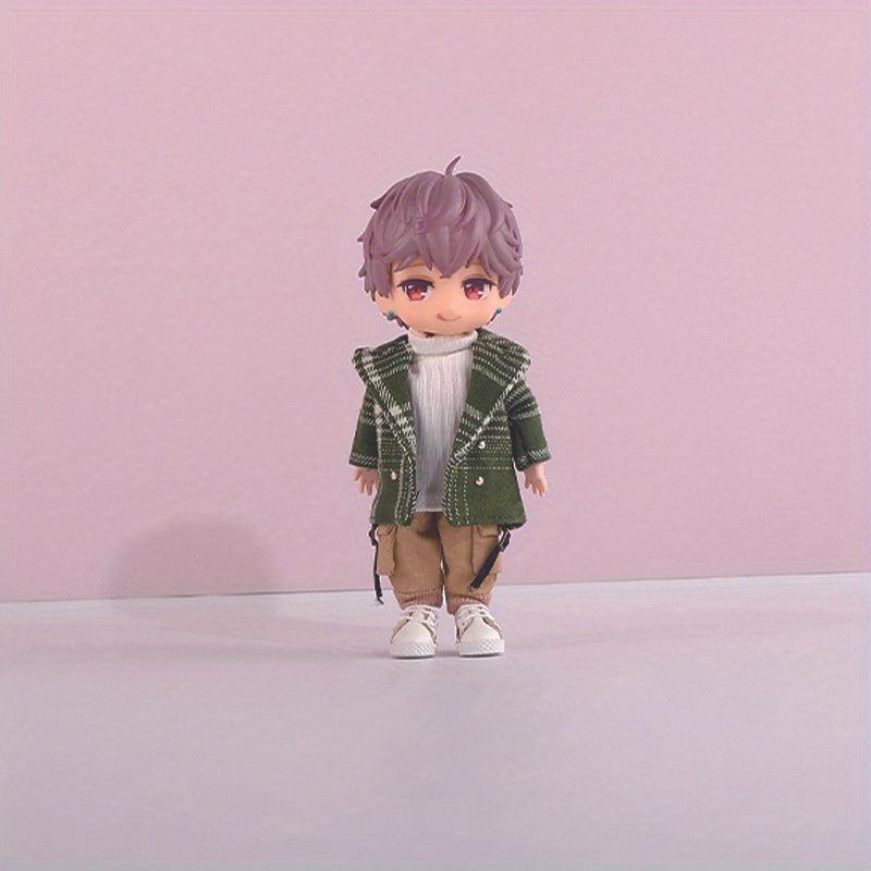 OB11 Doll Handsome High Necked Sweater Plaid Coat Doll Clothes Set
