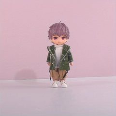 OB11 Doll Handsome High Necked Sweater Plaid Coat Doll Clothes Set