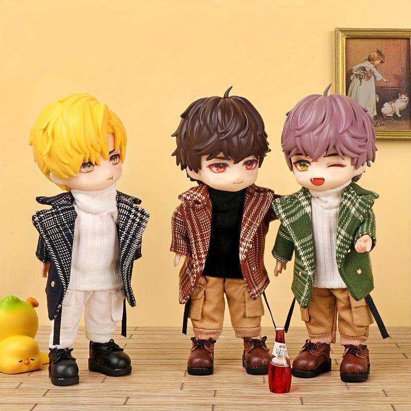 OB11 Doll Handsome High Necked Sweater Plaid Coat Doll Clothes Set