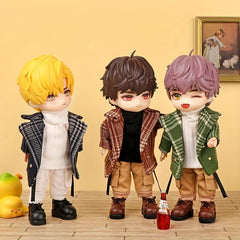 OB11 Doll Handsome High Necked Sweater Plaid Coat Doll Clothes Set
