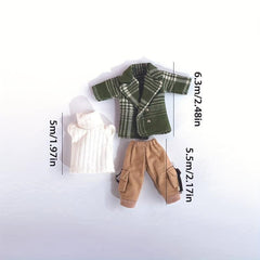 OB11 Doll Handsome High Necked Sweater Plaid Coat Doll Clothes Set