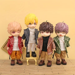OB11 Doll Handsome High Necked Sweater Plaid Coat Doll Clothes Set