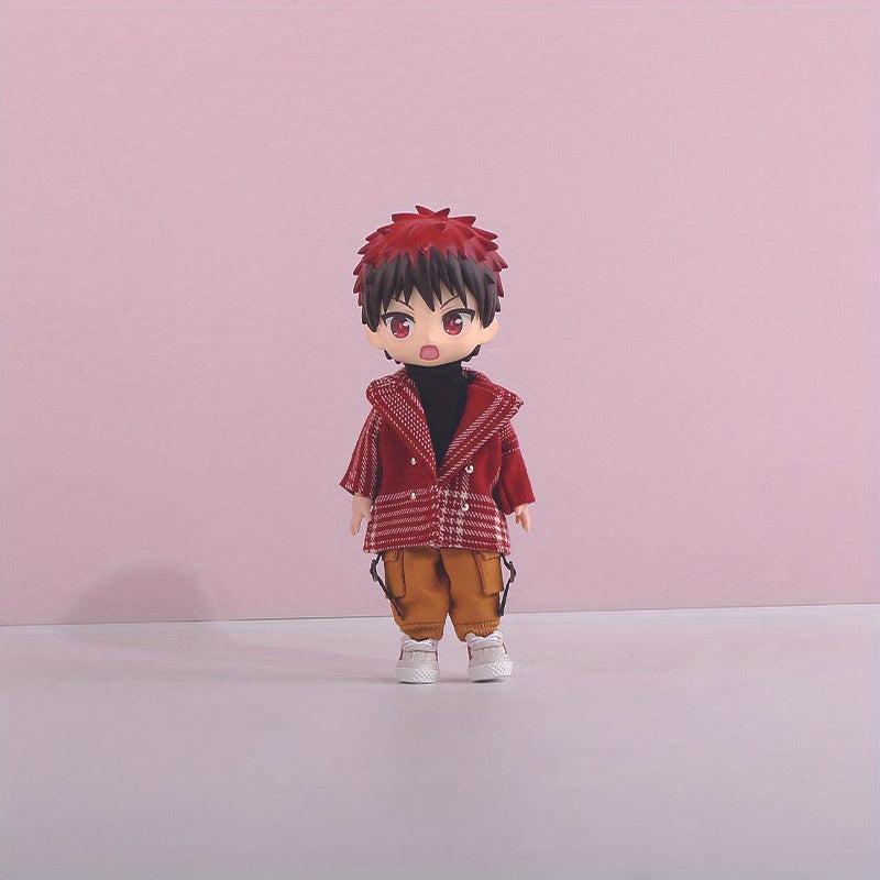 OB11 Doll Handsome High Necked Sweater Plaid Coat Doll Clothes Set