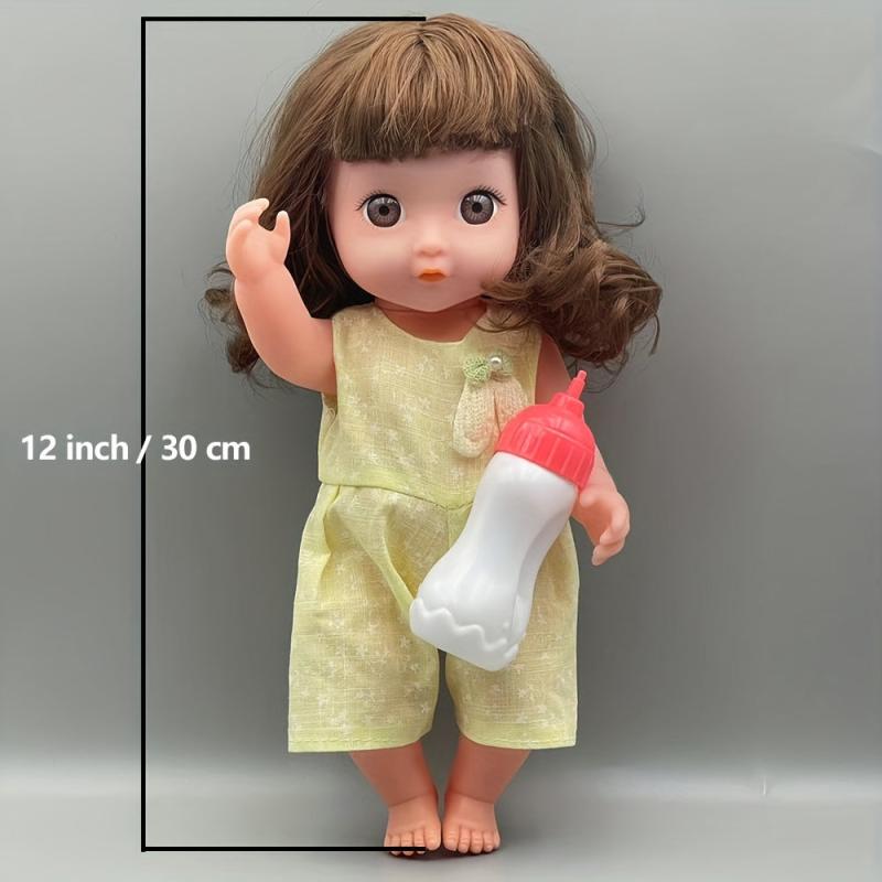 12 Inch Pink Skin Reborn Doll Moveable Joint Body Soft Hair With Bottle DIY Toys
