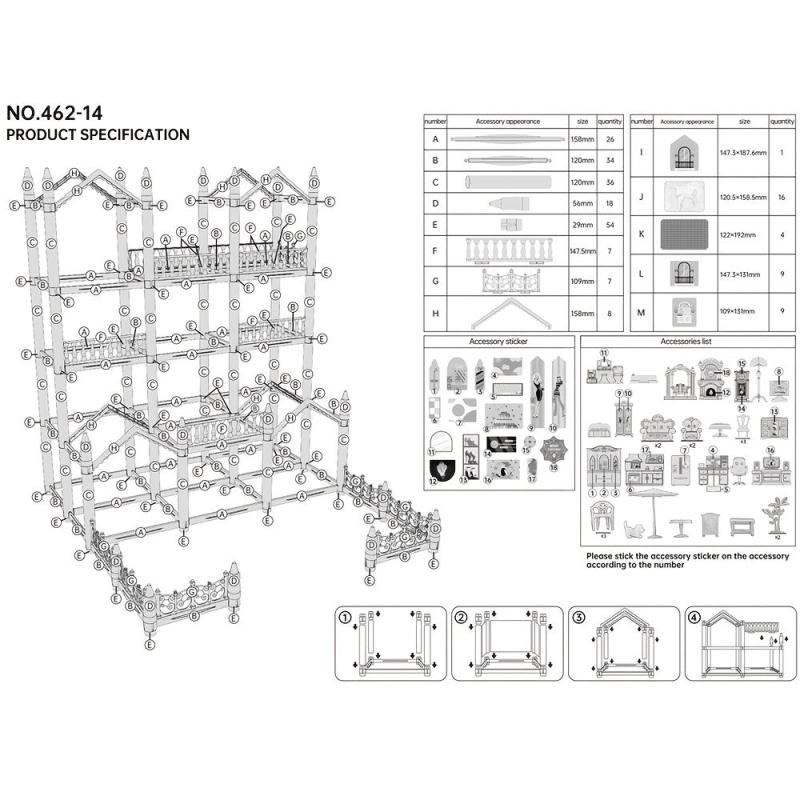14 Room Princess Castle Dollhouse DIY Pretend Play House Toy