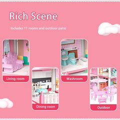 14 Room Princess Castle Dollhouse DIY Pretend Play House Toy