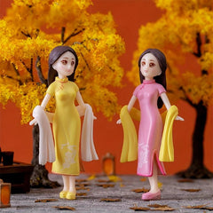 Mini Cheongsam Doll House Figures Scene Decoration
