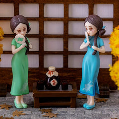 Mini Cheongsam Doll House Figures Scene Decoration