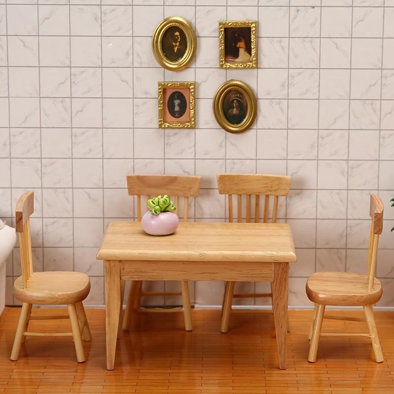 1:12 Dollhouse Furniture Wooden Chair Dining Table