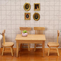 1:12 Dollhouse Furniture Wooden Chair Dining Table