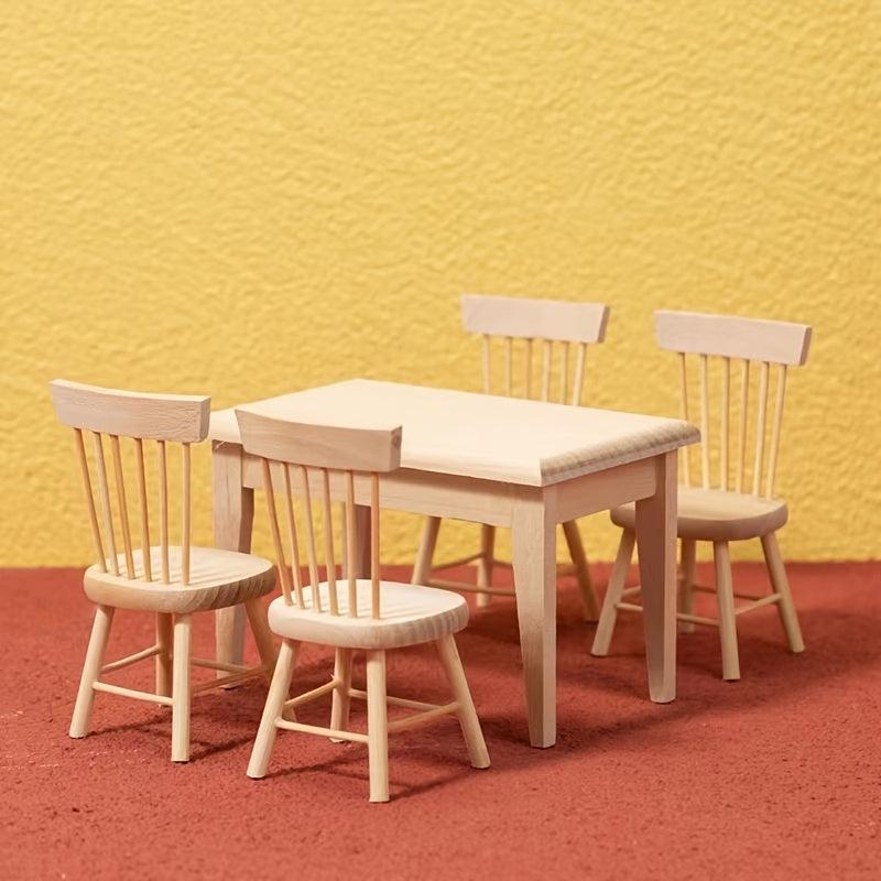 1:12 Dollhouse Furniture Wooden Chair Dining Table