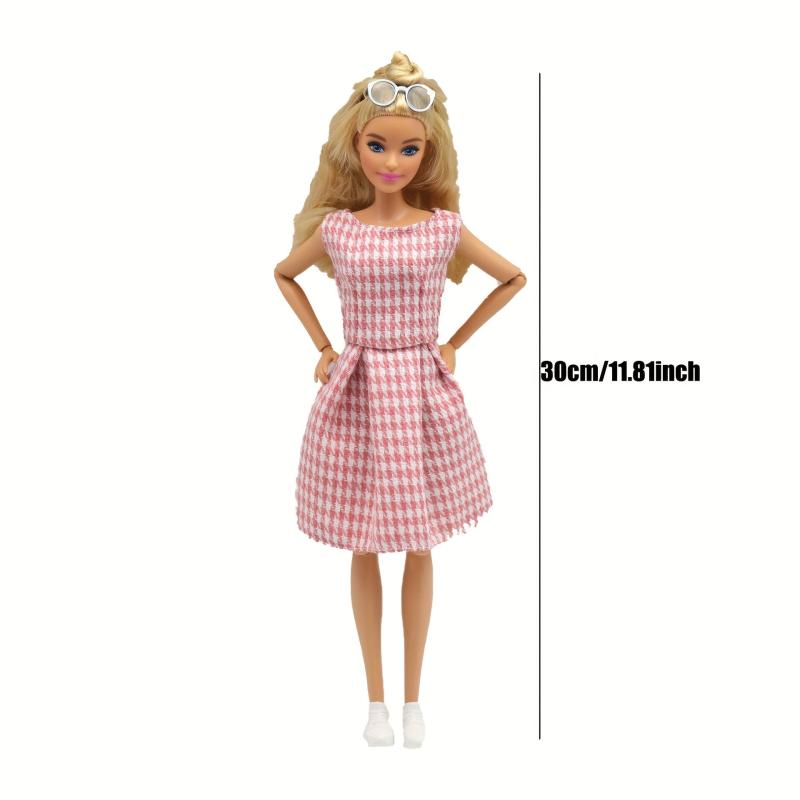 30CM Hot Houndstooth Dress Doll Clothes Girls' Party Dress Up