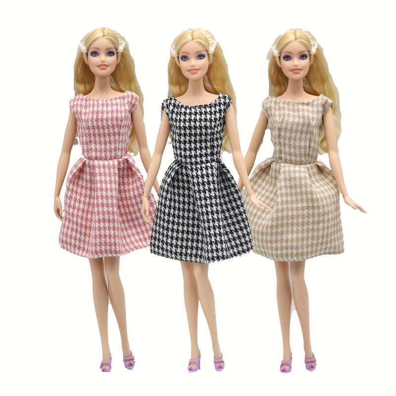 30CM Hot Houndstooth Dress Doll Clothes Girls' Party Dress Up