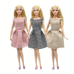 30CM Hot Houndstooth Dress Doll Clothes Girls' Party Dress Up