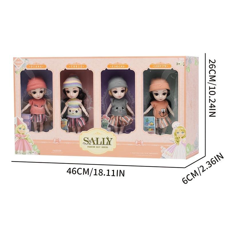 6in Dolls Set of 4 with Clothes Shoes Joints Model for Girl Christmas Gift