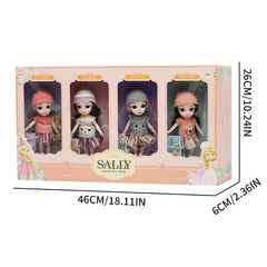 6in Dolls Set of 4 with Clothes Shoes Joints Model for Girl Christmas Gift