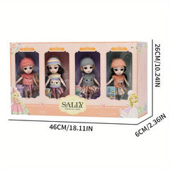 6in Dolls Set of 4 with Clothes Shoes Joints Model for Girl Christmas Gift