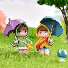 Mini Fish Tank Umbrella Couple Figure Statue Micro Landscape Ornament
