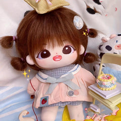 Cartoon Doll W Brown Fried Hair Girl Naked Doll Plush Doll