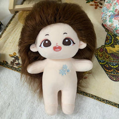 Cartoon Doll W Brown Fried Hair Girl Naked Doll Plush Doll