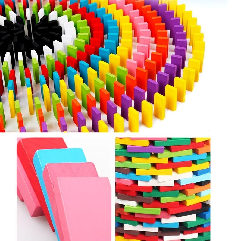 100pcs Colorful Wooden Domino Game Building Blocks Educational Toys