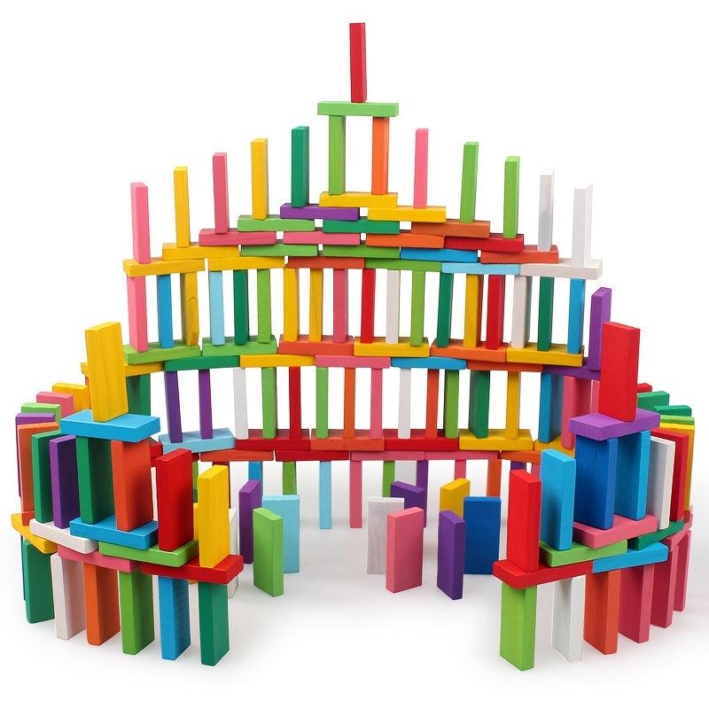 100pcs Colorful Wooden Domino Game Building Blocks Educational Toys