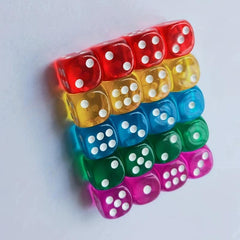 Set of 20 Transparent Colored Game Dice for Family Gatherings