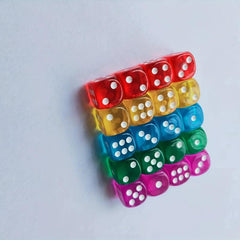 Set of 20 Transparent Colored Game Dice for Family Gatherings
