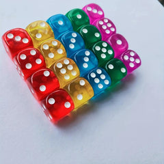 Set of 20 Transparent Colored Game Dice for Family Gatherings