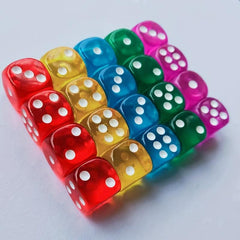 Set of 20 Transparent Colored Game Dice for Family Gatherings