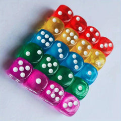 Set of 20 Transparent Colored Game Dice for Family Gatherings