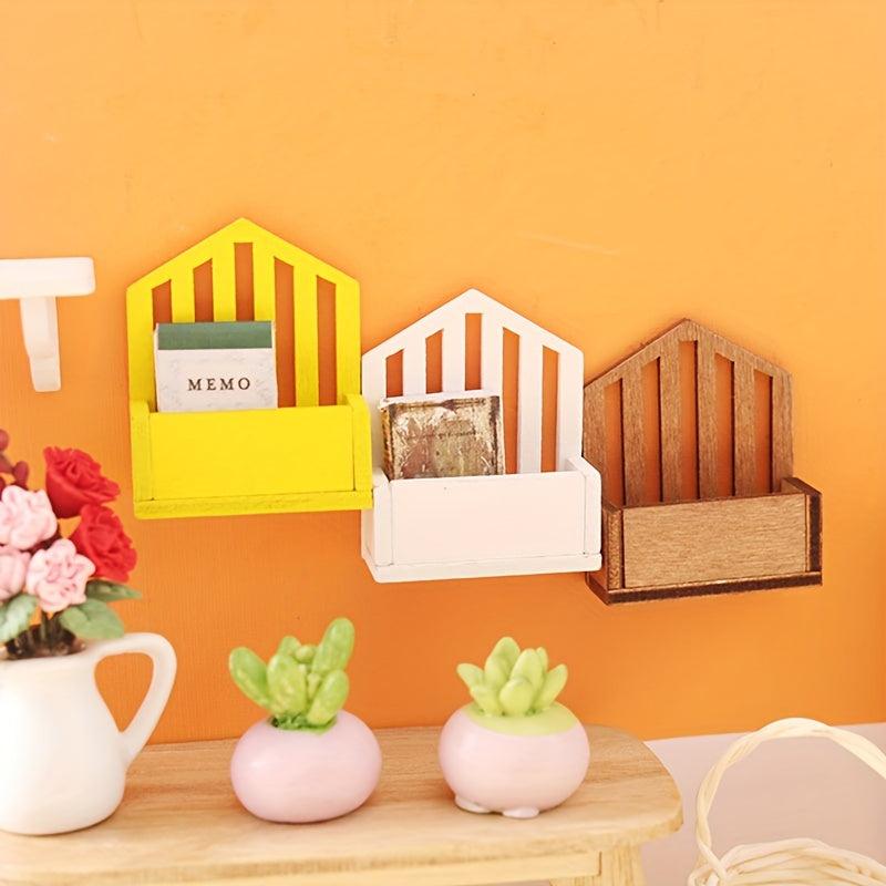 1/12 Dollhouse Wall Mount Shelf Storage Basket Model Home Decor Toy