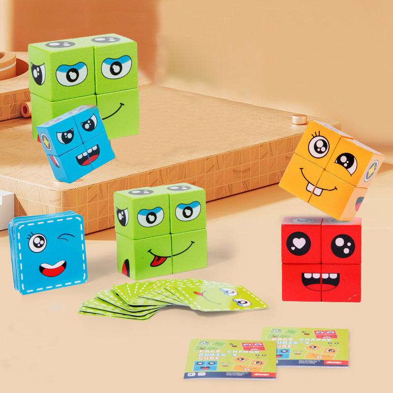 Face Changing Expression Blocks Wooden Toys Fun Parent Child Interaction