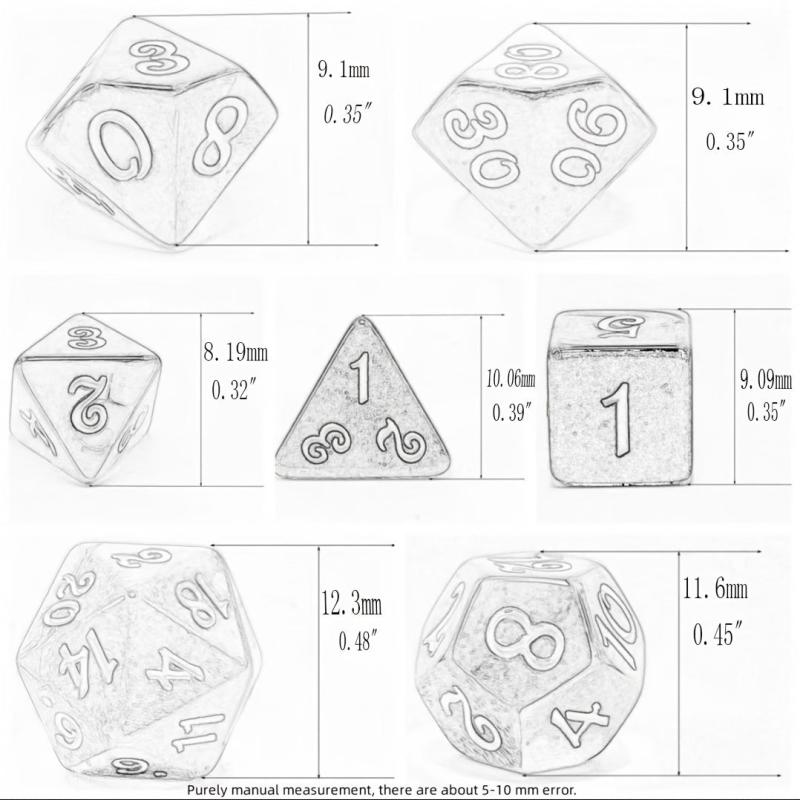 7pcs Mini Polyhedral Dice Set Monochrome Style Transparent With Pink Confetti