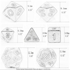 7pcs Mini Polyhedral Dice Set Monochrome Style Transparent With Pink Confetti
