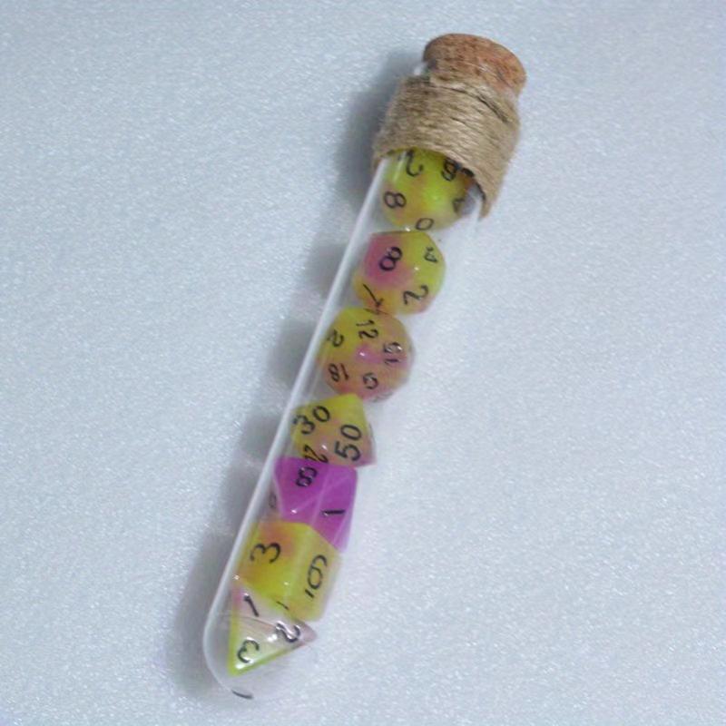 7pcs Test Tube Dice Set With Wooden Plug Luminous Dice for Kids