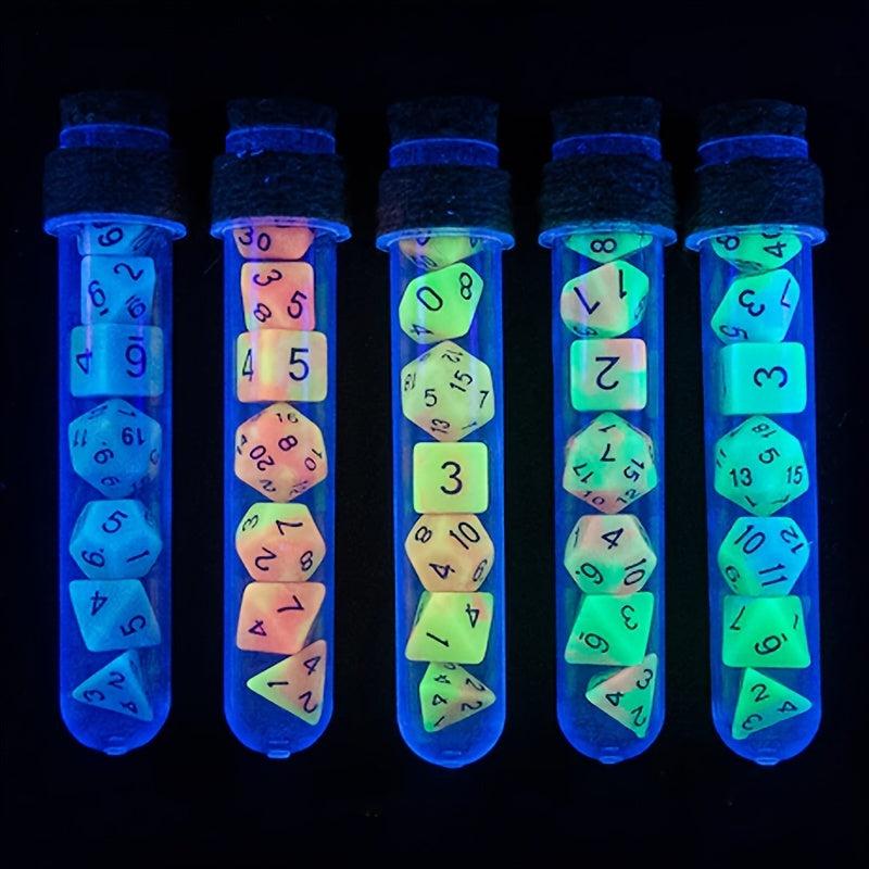 7pcs Test Tube Dice Set With Wooden Plug Luminous Dice for Kids