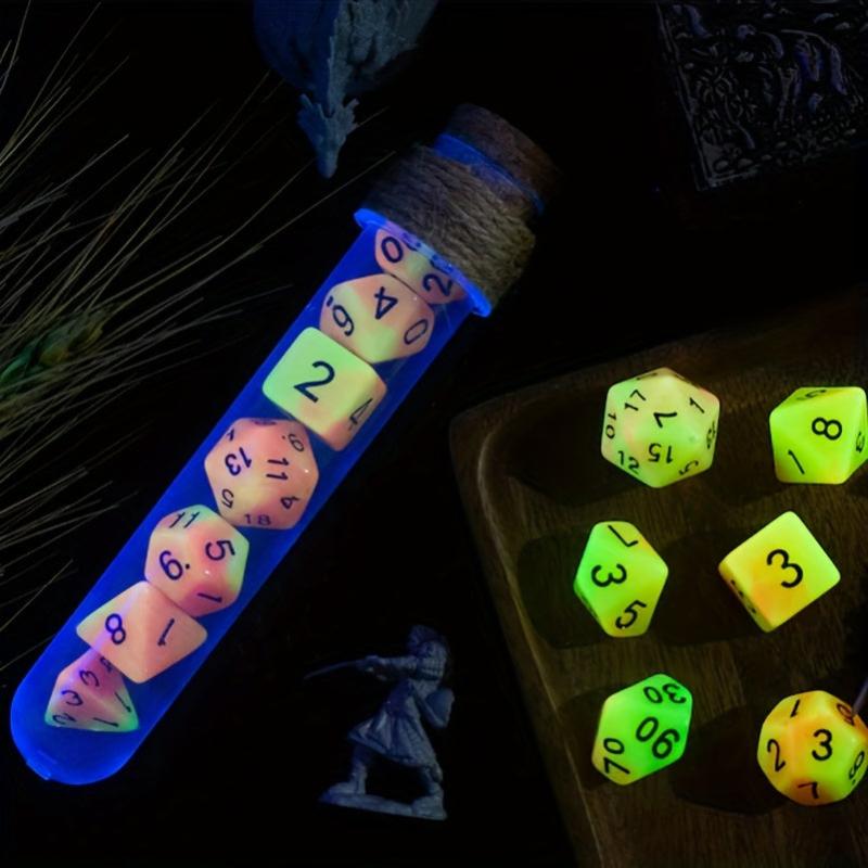 7pcs Test Tube Dice Set With Wooden Plug Luminous Dice for Kids