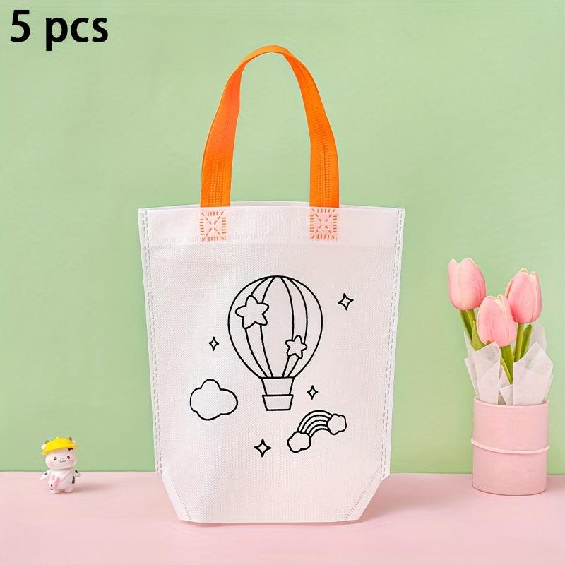 5pcs Kids Hand Painted Doodle Bag Cartoon Non-woven Tote Bag