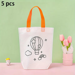 5pcs Kids Hand Painted Doodle Bag Cartoon Non-woven Tote Bag
