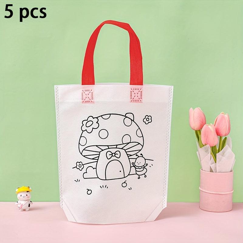 5pcs Kids Hand Painted Doodle Bag Cartoon Non-woven Tote Bag