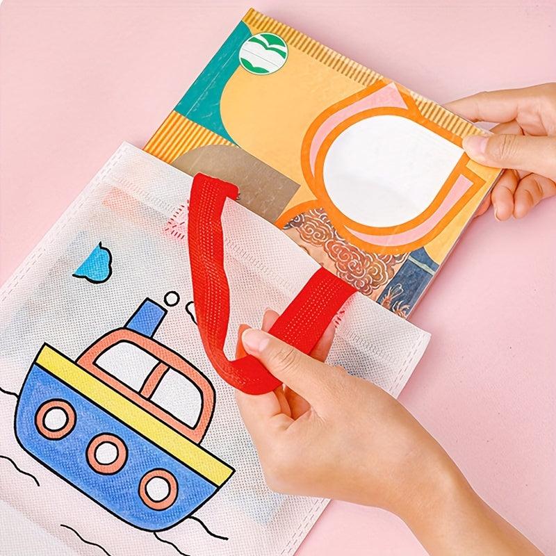 5pcs Kids Hand Painted Doodle Bag Cartoon Non-woven Tote Bag
