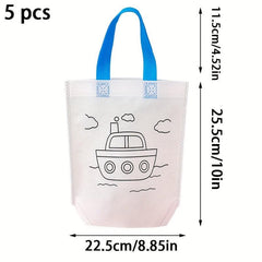 5pcs Kids Hand Painted Doodle Bag Cartoon Non-woven Tote Bag