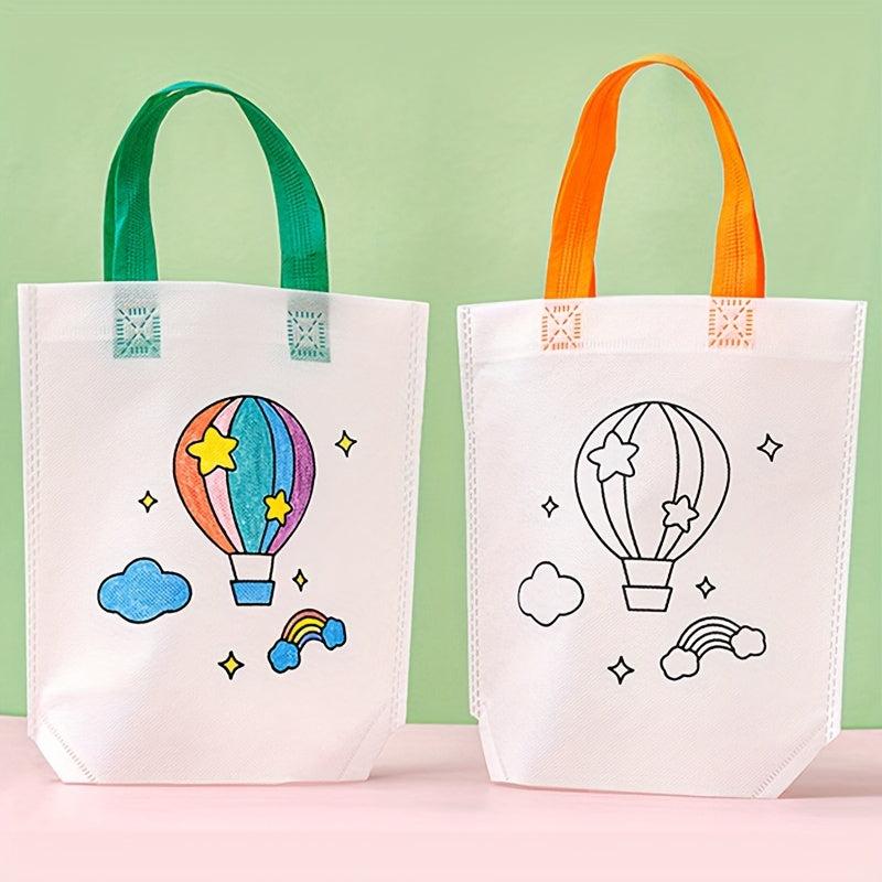 5pcs Kids Hand Painted Doodle Bag Cartoon Non-woven Tote Bag
