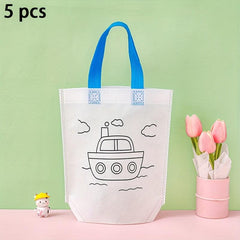 5pcs Kids Hand Painted Doodle Bag Cartoon Non-woven Tote Bag