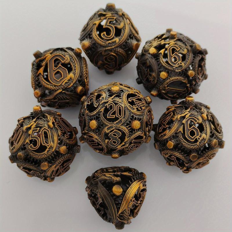 Metal Hollow Dragon Dice Set 7 Piece Set Tabletop RPG Dice