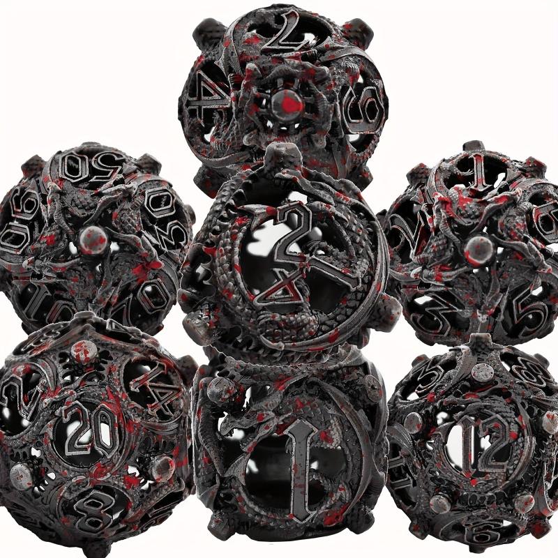 Metal Hollow Dragon Dice Set 7 Piece Set Tabletop RPG Dice