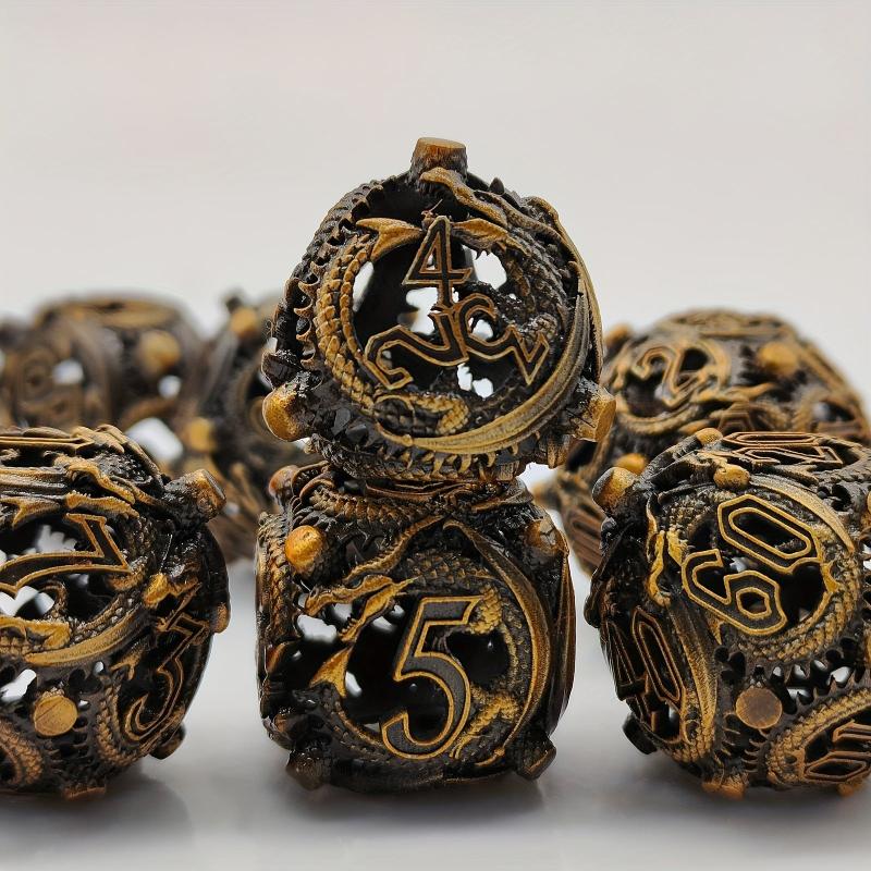 Metal Hollow Dragon Dice Set 7 Piece Set Tabletop RPG Dice